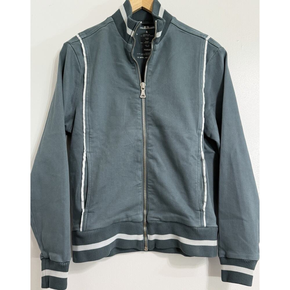 MANAAKI Kai Striped Denim Cotton Blend Track Jacket Moss Green Mens S Small HTF
